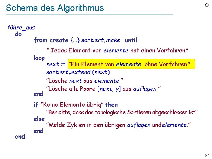 Schema des Algorithmus führe_aus do from create {. . . } sortiert make until