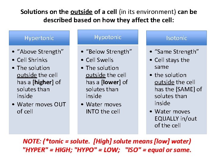 Solutions on the outside of a cell (in its environment) can be described based