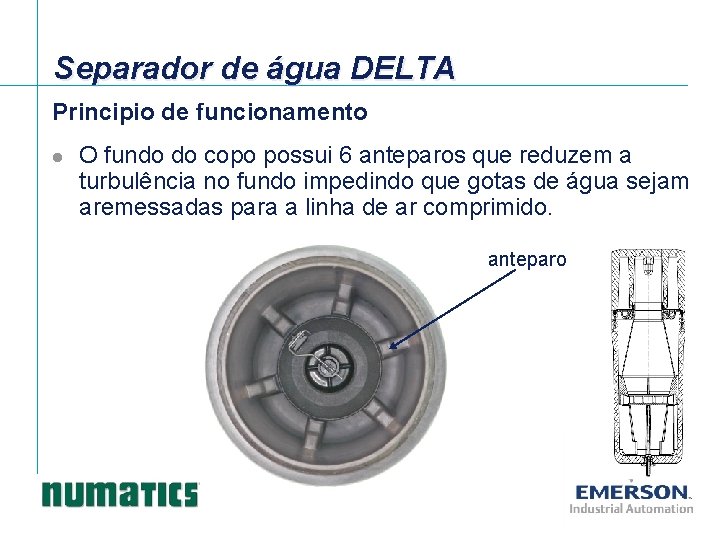 Separador de água DELTA Principio de funcionamento l O fundo do copo possui 6