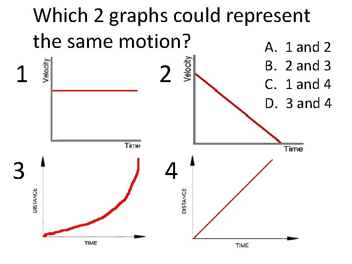 Which 2 graphs could represent the same motion? A. 1 and 2 1 2