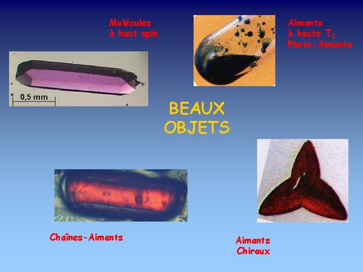 Molécules à haut spin Aimants à haute TC Photo-Aimants BEAUX OBJETS Chaînes-Aimants Chiraux 
