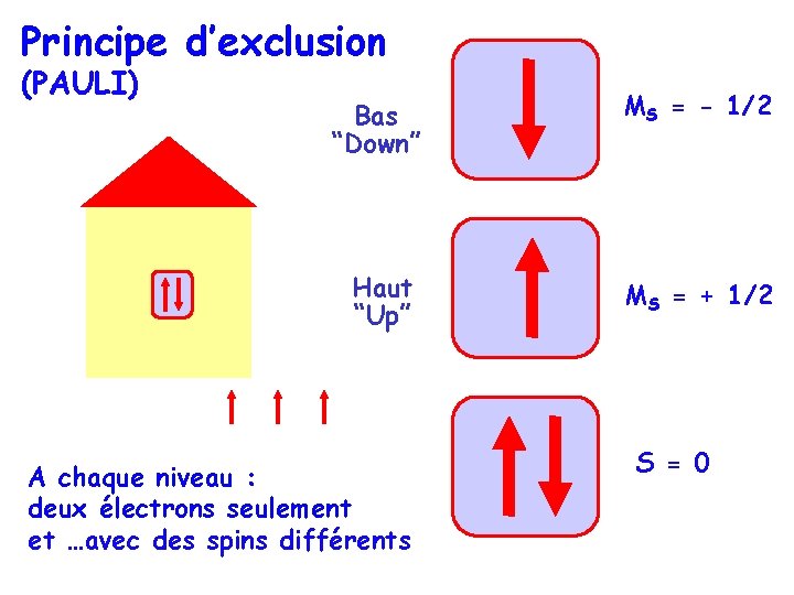 Principe d’exclusion (PAULI) Bas “Down” MS = - 1/2 Haut “Up” MS = +