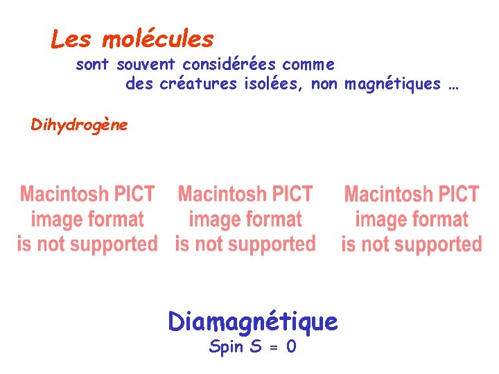 Les molécules sont souvent considérées comme des créatures isolées, non magnétiques … Dihydrogène Diamagnétique