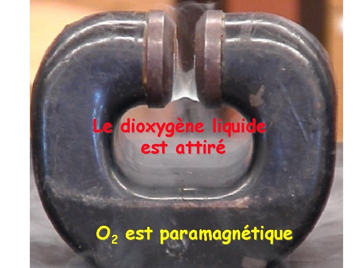 Le dioxygène liquide est attiré O 2 est paramagnétique 