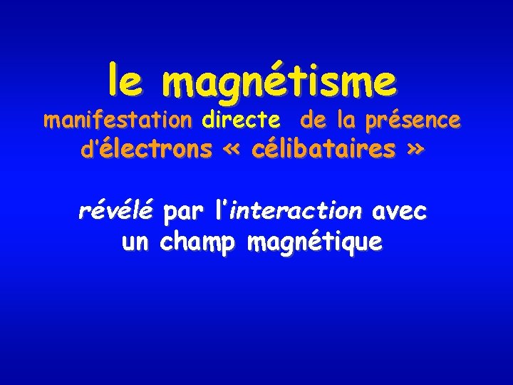 le magnétisme manifestation directe de la présence d’électrons « célibataires » révélé par l’interaction