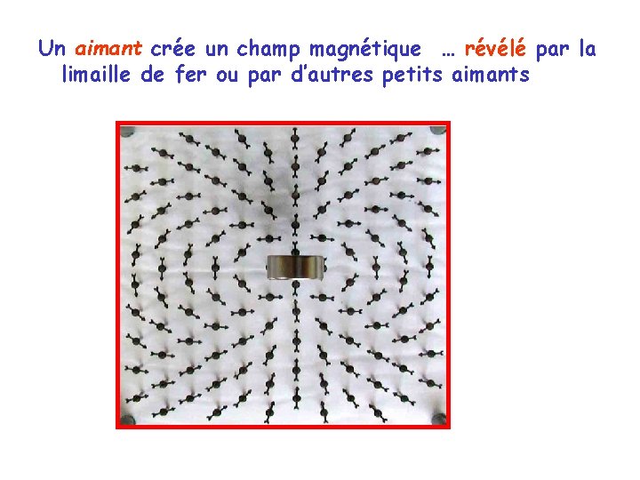 Un aimant crée un champ magnétique … révélé par la limaille de fer ou