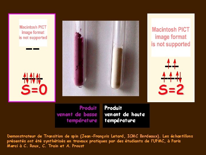 S=0 S=2 Produit venant de basse température Produit venant de haute température Demonstrateur de