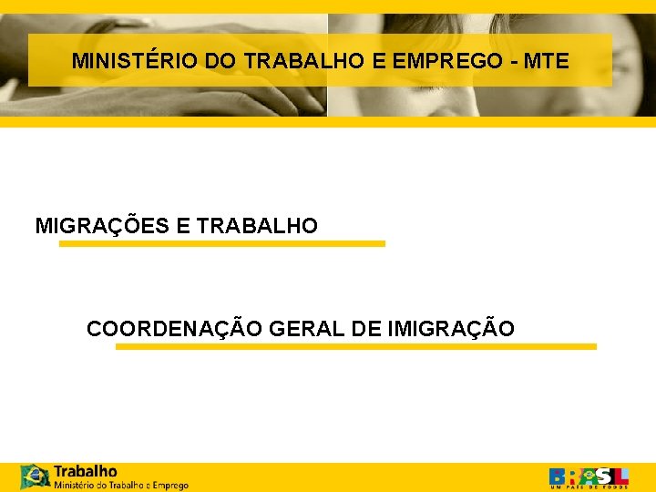 MINISTÉRIO DO TRABALHO E EMPREGO - MTE MIGRAÇÕES E TRABALHO COORDENAÇÃO GERAL DE IMIGRAÇÃO