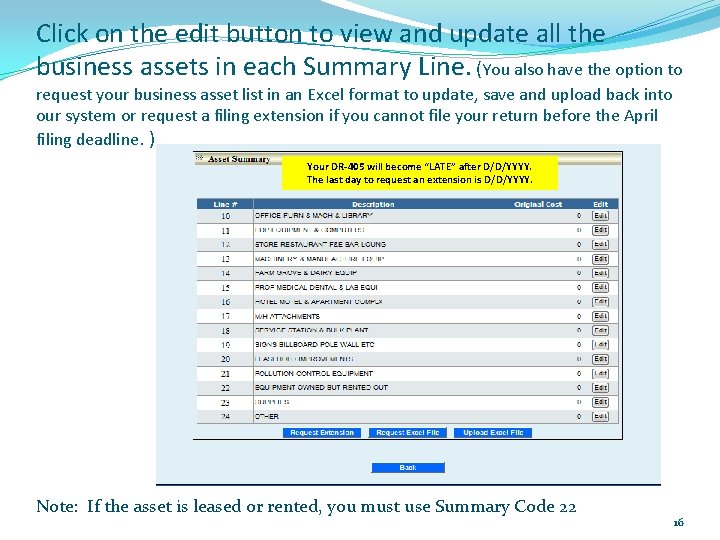Click on the edit button to view and update all the business assets in Click on the edit button to view and update all the business assets in