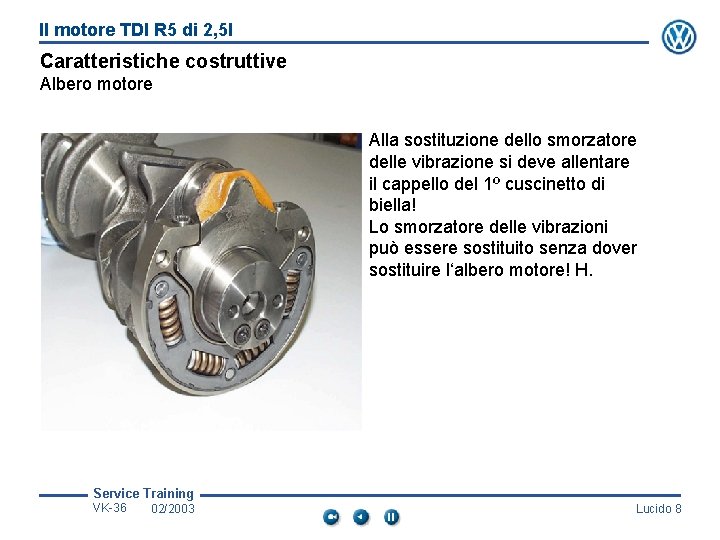 Il motore TDI R 5 di 2, 5 l Caratteristiche costruttive Albero motore Alla