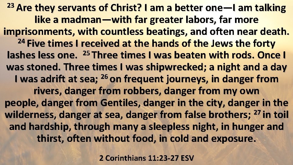 23 Are they servants of Christ? I am a better one—I am talking like