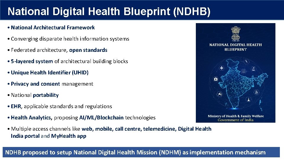 National Digital Health Blueprint (NDHB) • National Architectural Framework • Converging disparate health information