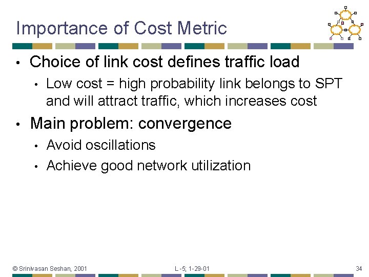 Importance of Cost Metric • Choice of link cost defines traffic load • •