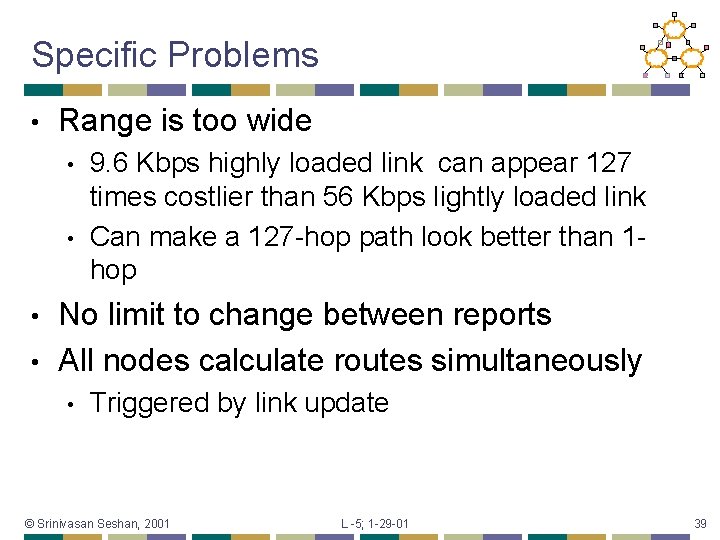 Specific Problems • Range is too wide • • 9. 6 Kbps highly loaded