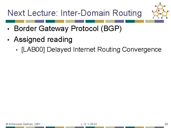 Next Lecture: Inter-Domain Routing Border Gateway Protocol (BGP) • Assigned reading • • [LAB