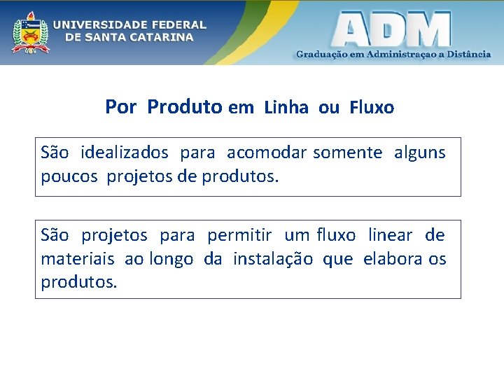 Por Produto em Linha ou Fluxo São idealizados para acomodar somente alguns poucos projetos