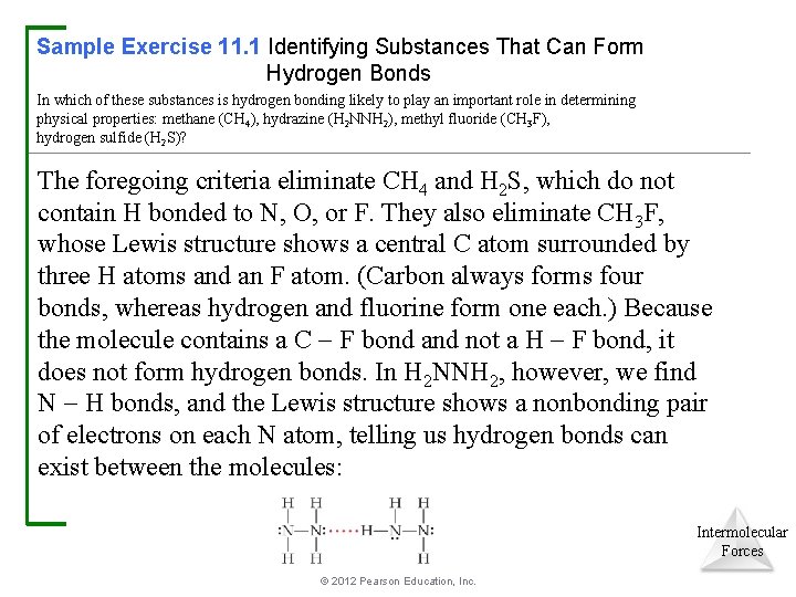 Sample Exercise 11. 1 Identifying Substances That Can Form Hydrogen Bonds In which of Sample Exercise 11. 1 Identifying Substances That Can Form Hydrogen Bonds In which of