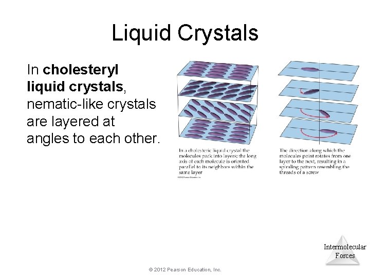 Liquid Crystals In cholesteryl liquid crystals, nematic-like crystals are layered at angles to each Liquid Crystals In cholesteryl liquid crystals, nematic-like crystals are layered at angles to each