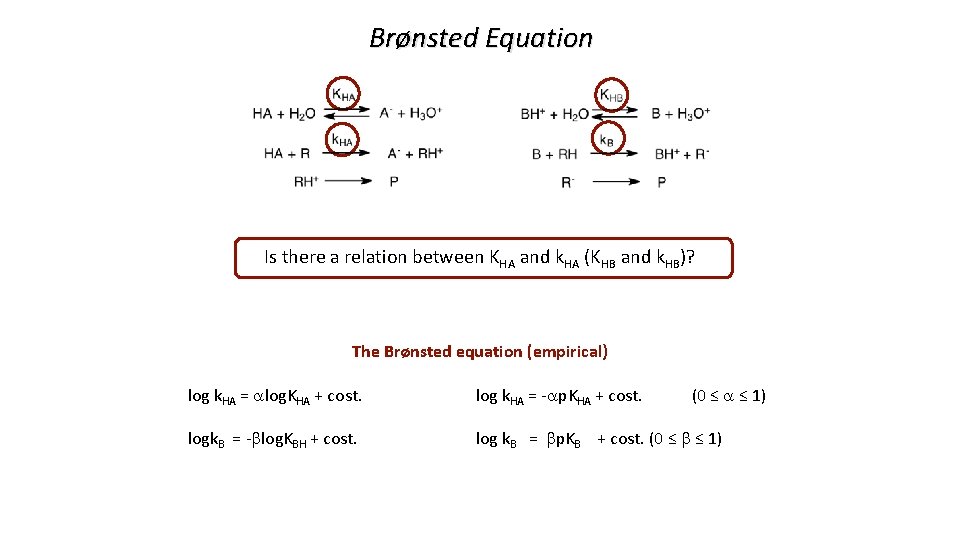 Brønsted Equation Is there a relation between KHA and k. HA (KHB and k.