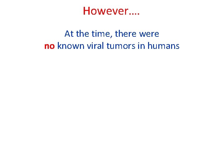 However…. At the time, there were no known viral tumors in humans 