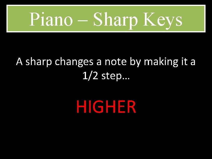 Piano – Sharp Keys A sharp changes a note by making it a 1/2