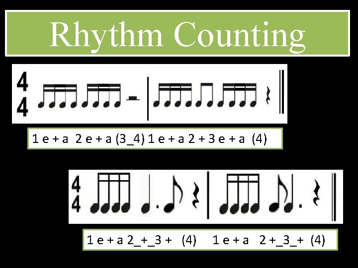 Rhythm Counting 1 e + a 2 e + a (3_4) 1 e +