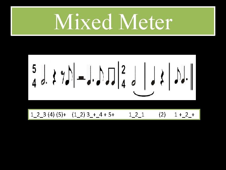 Mixed Meter 1_2_3 (4) (5)+ (1_2) 3_+_4 + 5+ 1_2_1 (2) 1 +_2_+ 