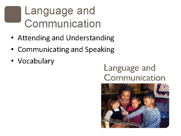 Language and Communication • Attending and Understanding • Communicating and Speaking • Vocabulary 