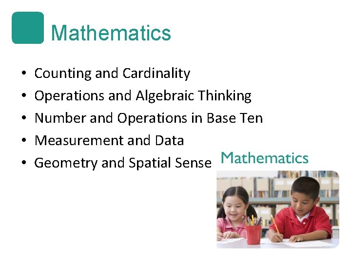 Mathematics • • • Counting and Cardinality Operations and Algebraic Thinking Number and Operations