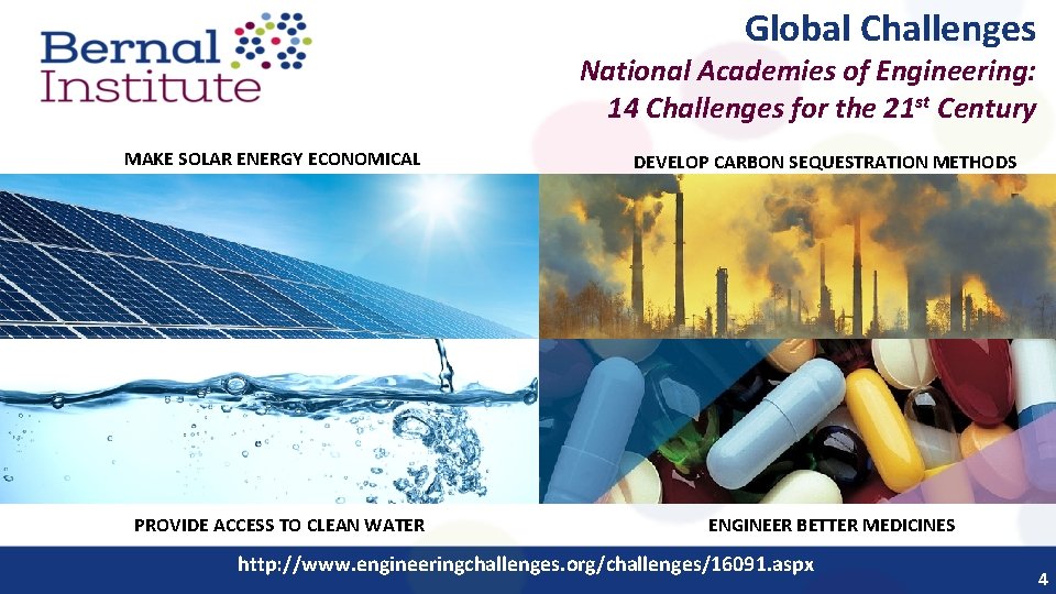 Global Challenges National Academies of Engineering: 14 Challenges for the 21 st Century MAKE