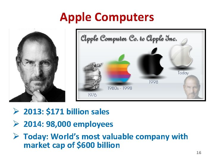 Apple Computers Ø 2013: $171 billion sales Ø 2014: 98, 000 employees Ø Today: