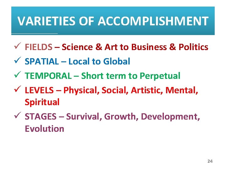 VARIETIES OF ACCOMPLISHMENT FIELDS – Science & Art to Business & Politics SPATIAL –