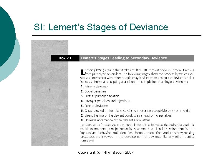 SI: Lemert’s Stages of Deviance Copyright (c) Allyn Bacon 2007 