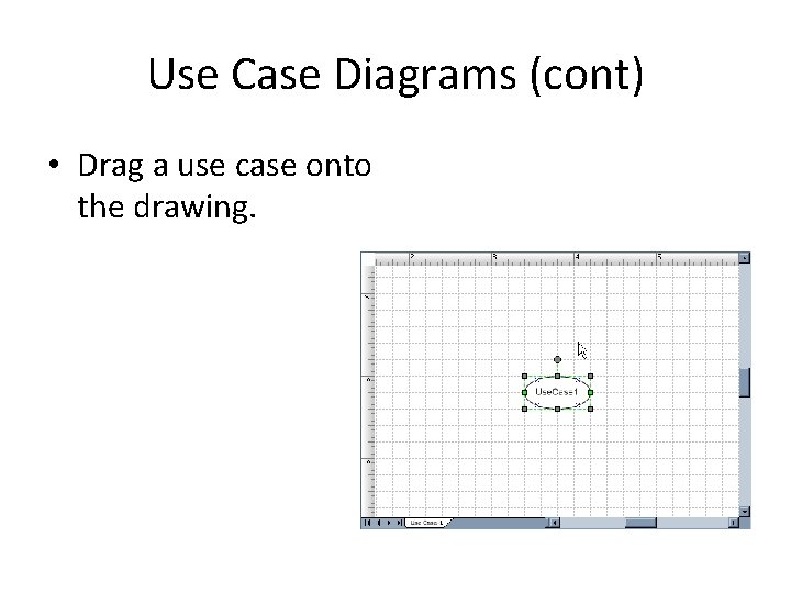 Use Case Diagrams (cont) • Drag a use case onto the drawing. 