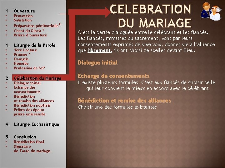 1. Ouverture • • • Procession Salutation Préparation pénitentielle* Chant du Gloria * Prière 1. Ouverture • • • Procession Salutation Préparation pénitentielle* Chant du Gloria * Prière