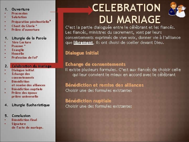 1. Ouverture • • • Procession Salutation Préparation pénitentielle* Chant du Gloria * Prière 1. Ouverture • • • Procession Salutation Préparation pénitentielle* Chant du Gloria * Prière