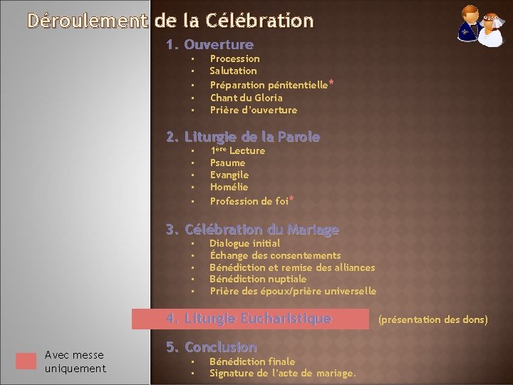 Prsentation de la crmonie du mariage avec ou