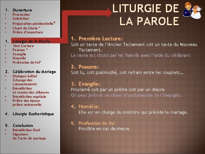 LITURGIE DE LA PAROLE 1. Ouverture • • • Procession Salutation Préparation pénitentielle* Chant LITURGIE DE LA PAROLE 1. Ouverture • • • Procession Salutation Préparation pénitentielle* Chant