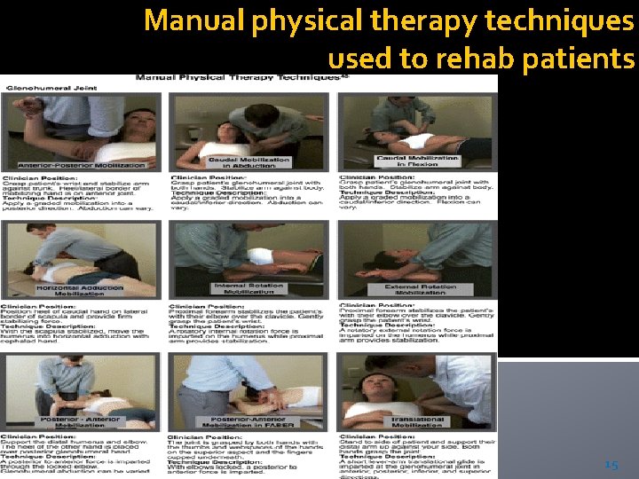 Manual physical therapy techniques used to rehab patients 15 Manual physical therapy techniques used to rehab patients 15