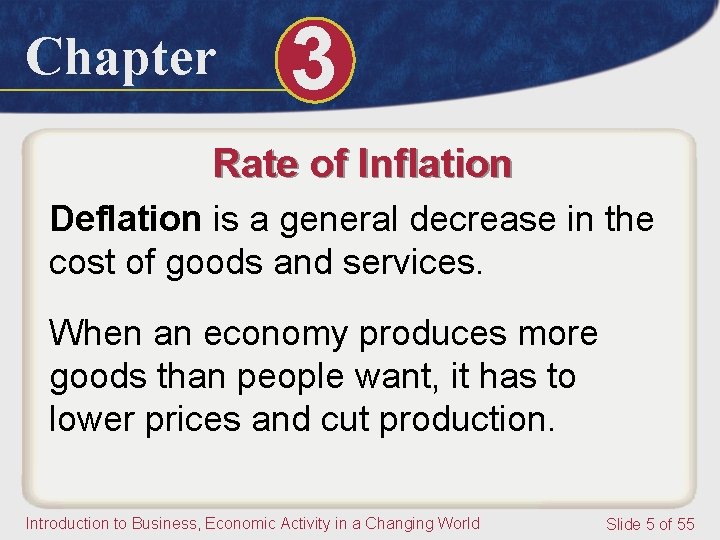 Chapter 3 Rate of Inflation Deflation is a general decrease in the cost of