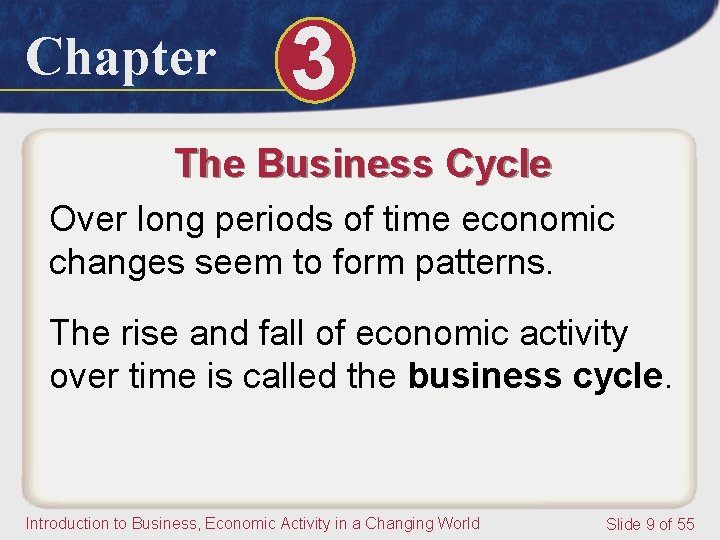 Chapter 3 The Business Cycle Over long periods of time economic changes seem to