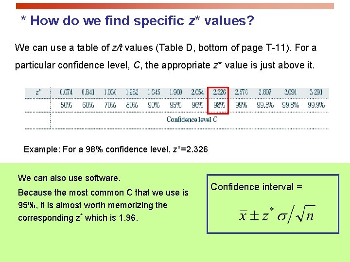 * How do we find specific z* values? We can use a table of