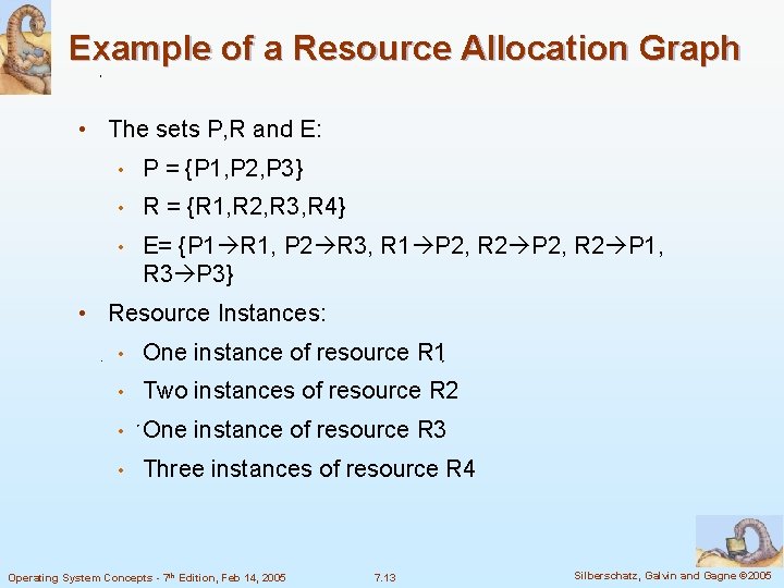 Example of a Resource Allocation Graph • The sets P, R and E: •