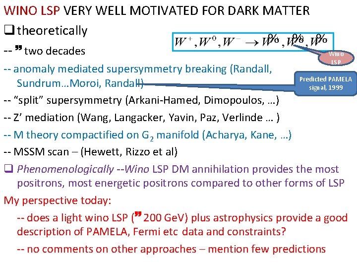 WINO LSP VERY WELL MOTIVATED FOR DARK MATTER q theoretically -- two decades Wino