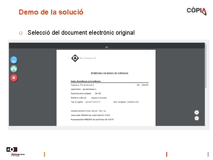 Demo de la solució o Selecció del document electrònic original 