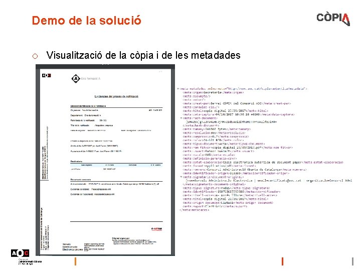 Demo de la solució o Visualització de la còpia i de les metadades 