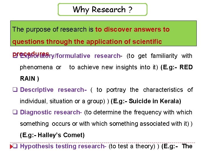 Why Research ? The purpose of research is to discover answers to questions through Why Research ? The purpose of research is to discover answers to questions through
