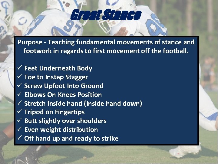 Great Stance Purpose - Teaching fundamental movements of stance and footwork in regards to