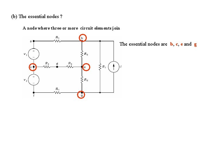 (b) The essential nodes ? A node where three or more circuit elements join
