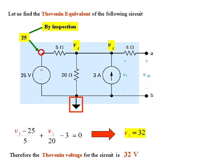 Let us find the Thevenin Equivalent of the following circuit By inspection 25 Therefore